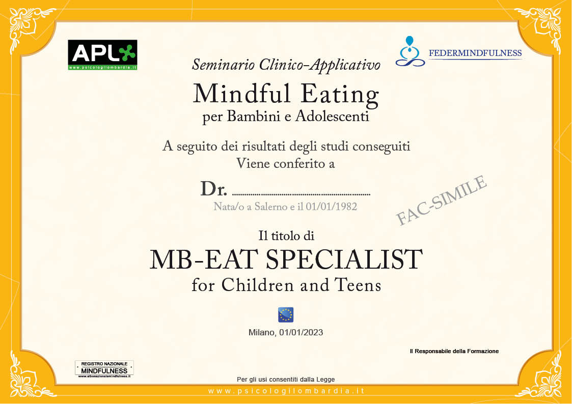 Attestato Mindfulnes mb-eat children and teens